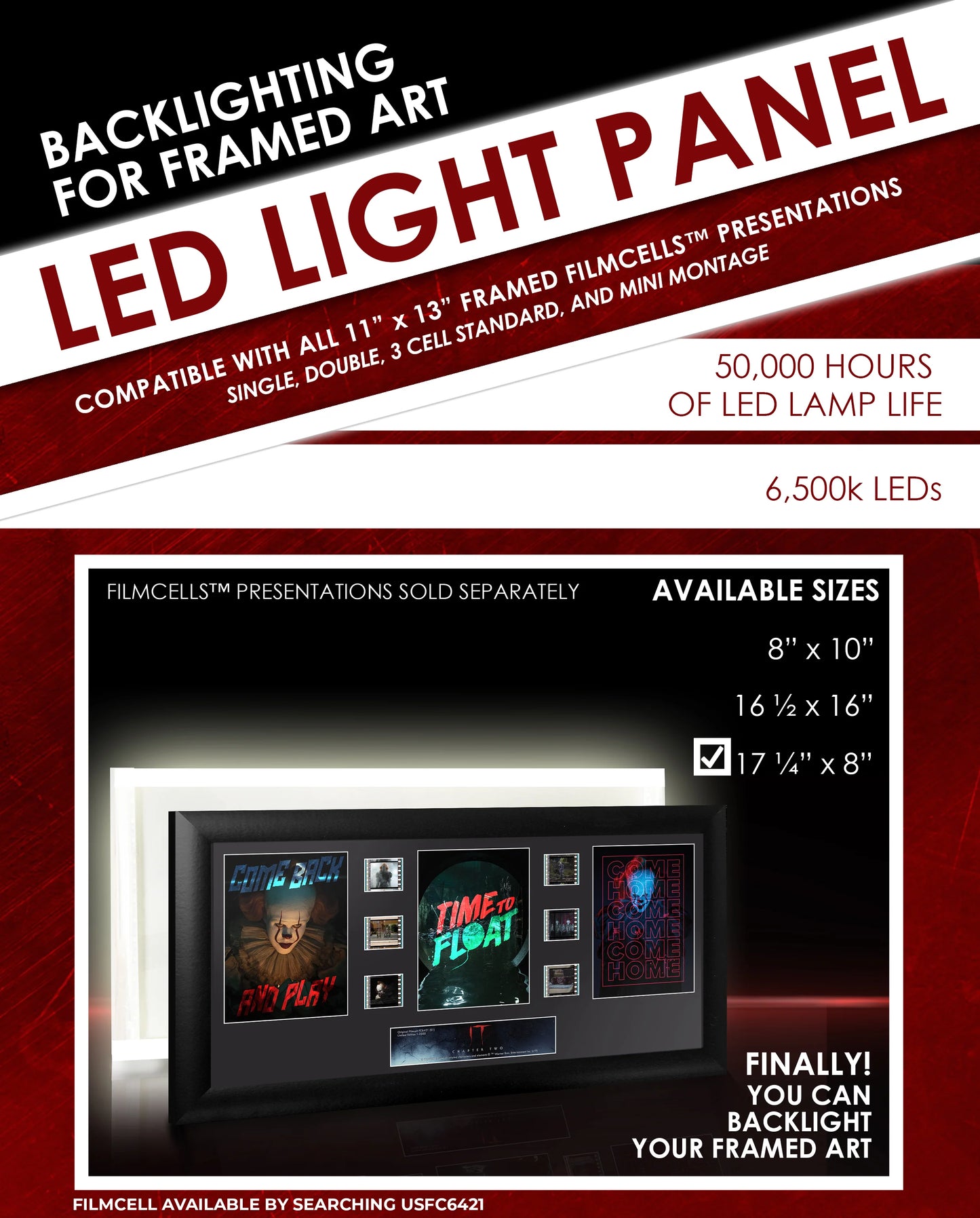 17" x 8" LED Light Panel - Fits 20" x 11" FilmCells Presentations (Trio, Trilogies and Deluxes)